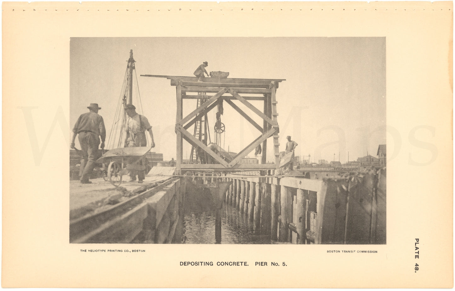 BTC Annual Report 03, 1897 Plate 48: Depositing Concrete Charlestown Bridge Pier #5