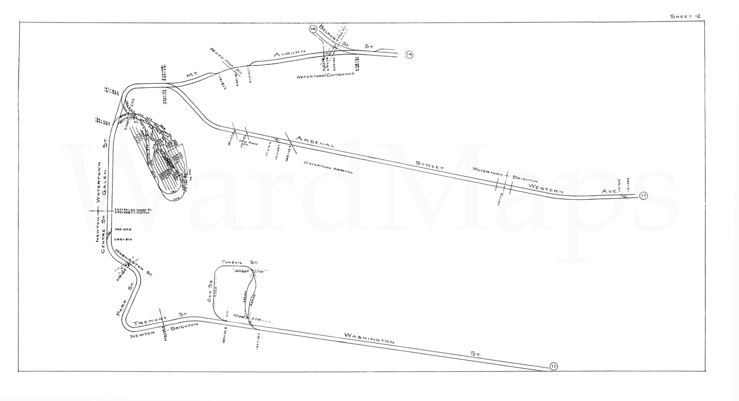 Boston Elevated Railway Co. Track Plans 1946 Plate 12: Newton and Watertown Square