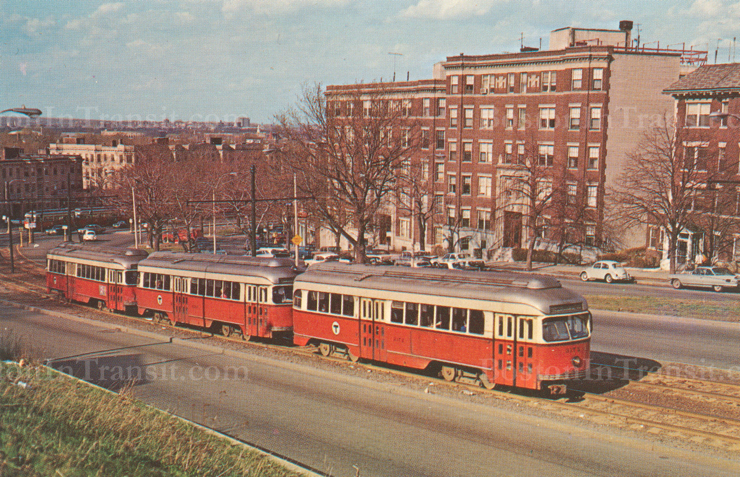 MBTA PCC Cars on Commonwealth Ave, Brighton, Massachusetts