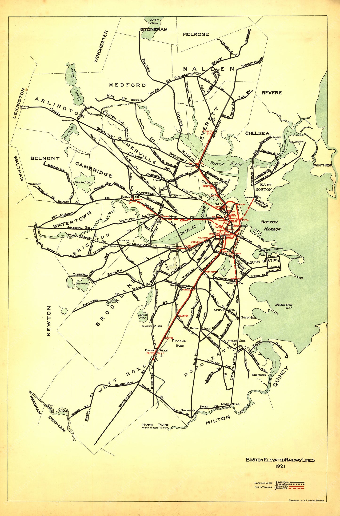 Boston Elevated Railway Lines 1921