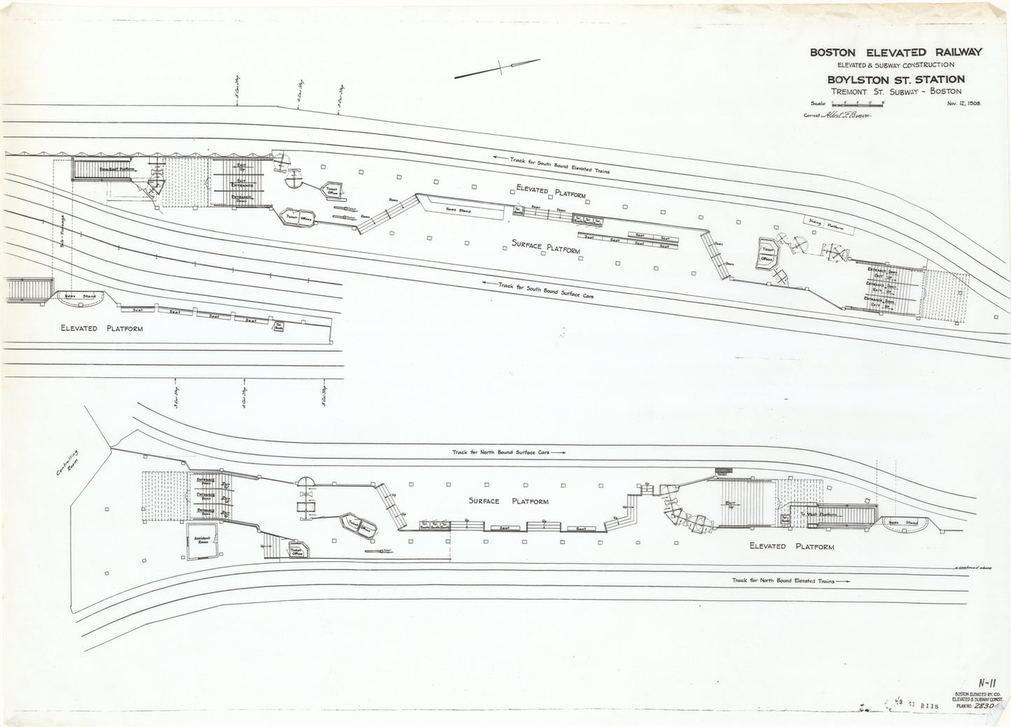 Boylston Street Station Plan, November 12, 1908