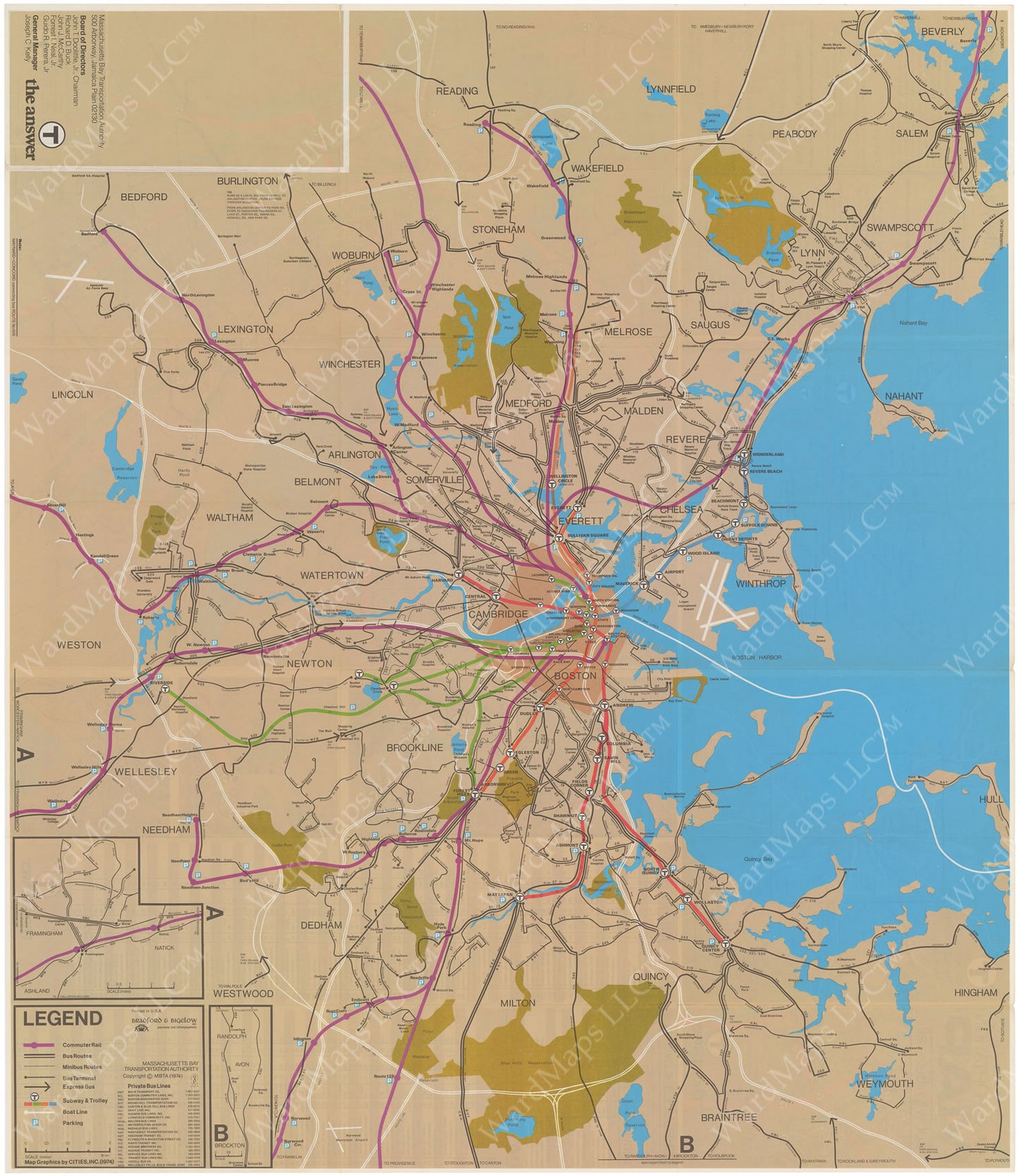 MBTA System Route Map 1974 (Side A)